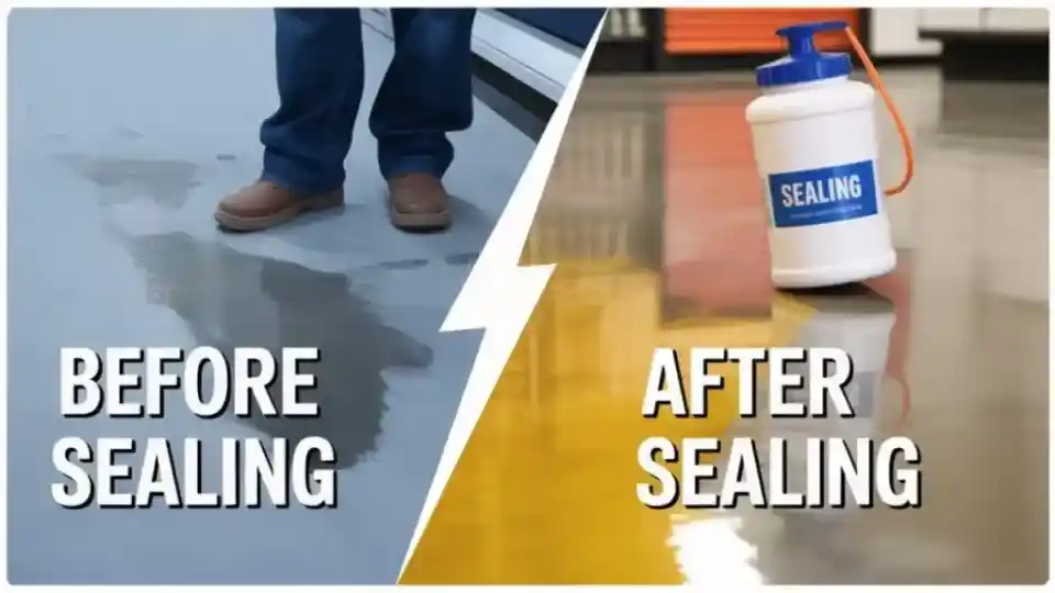 concrete pool deck sealer being applied to surface
